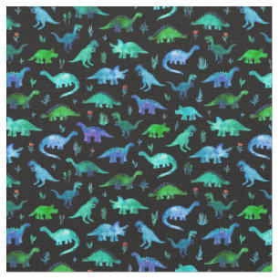 Tecido Dinos muito pequenos em azul e verde em preto