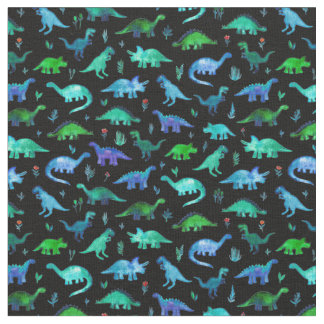 Tecido Dinos muito pequenos em azul e verde em preto