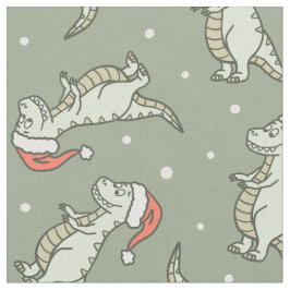 Tecido Dinosaur Christmas Boy Santa Claus Dino T-Rex Sage