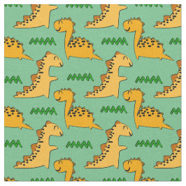 Tecido Dinossauros castanhos com grama em verde