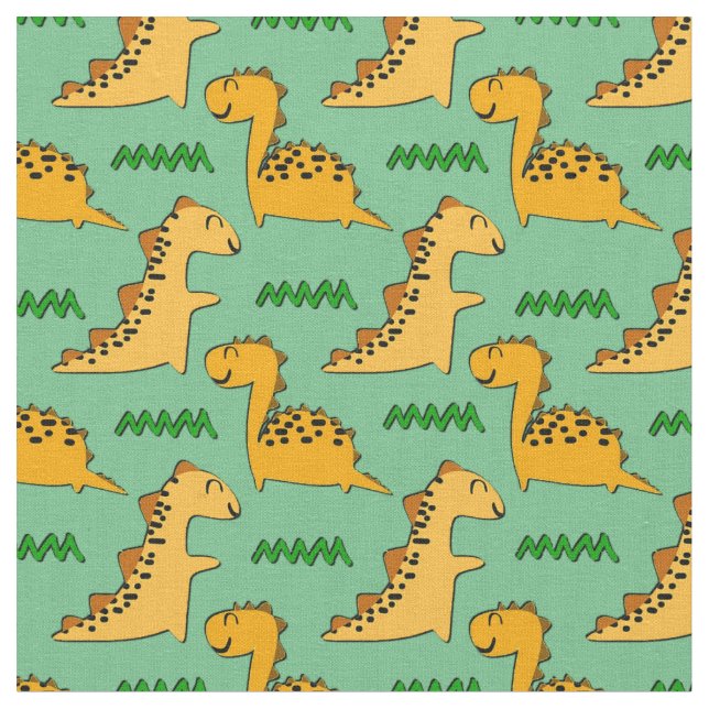 Tecido Dinossauros castanhos com grama em verde (Detalhe)