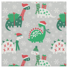 Tecido Dinossauros de Natal bonitos em cinzas