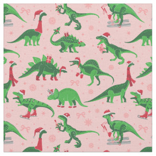 Tecido dinossauros de natal cor-de-rosa stegosaurus trice