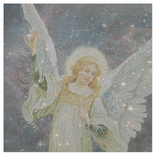 Tecido do anjo-da-guarda com estrelas do brilho
