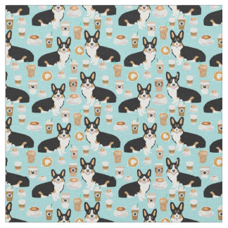 Tecido do café do Corgi de Tricolored - azul