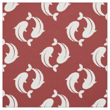 Tecido do padrão oriental do Koi Fish branco verme