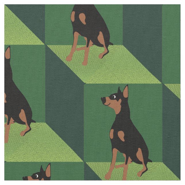 Tecido Doberman Pinscher sobre Cubos Verdes (Detalhe)