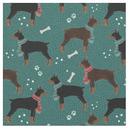 Tecido Dobermanes vermelhos e negros em Escarpões Padrão 