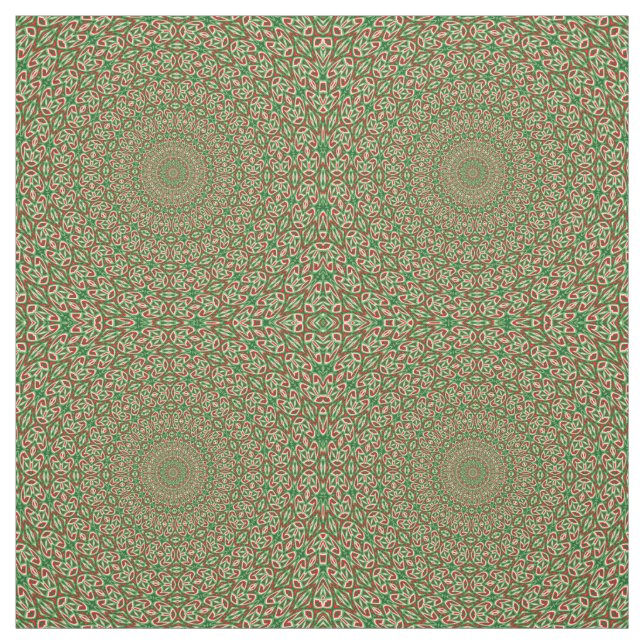 Tecido Dois cor verde-Tom com caleidoscópio vermelho e br (Modelo)