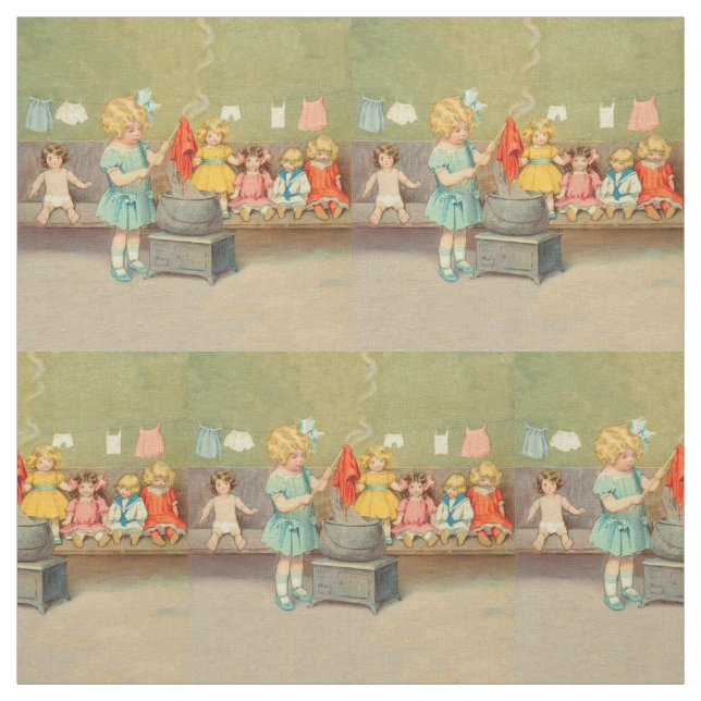 Tecido Dolly Laundry Girl Vintage Brincando Bonecas (Modelo)