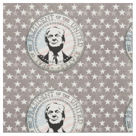 Tecido Donald Trump Presidente. Selo EUA Flag Black White
