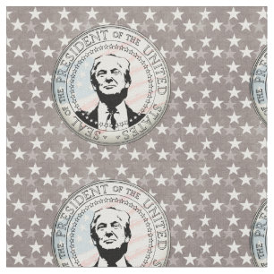 Tecido Donald Trump Presidente. Selo EUA Flag Black White