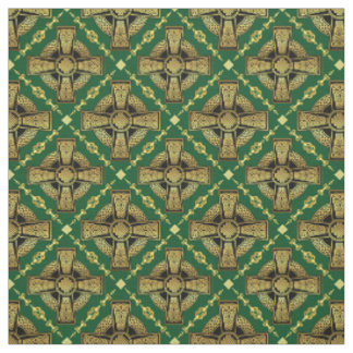 Tecido Dourada cruz-celta/design de nó trançado verde