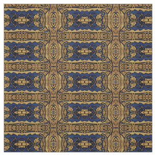 Tecido Dourado azul do teste padrão de Nouveau da