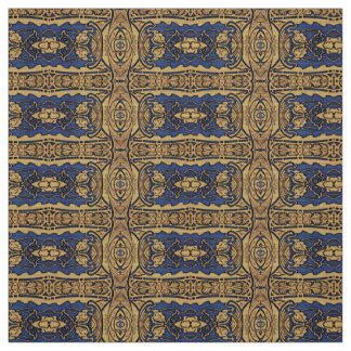 Tecido Dourado azul do teste padrão de Nouveau da