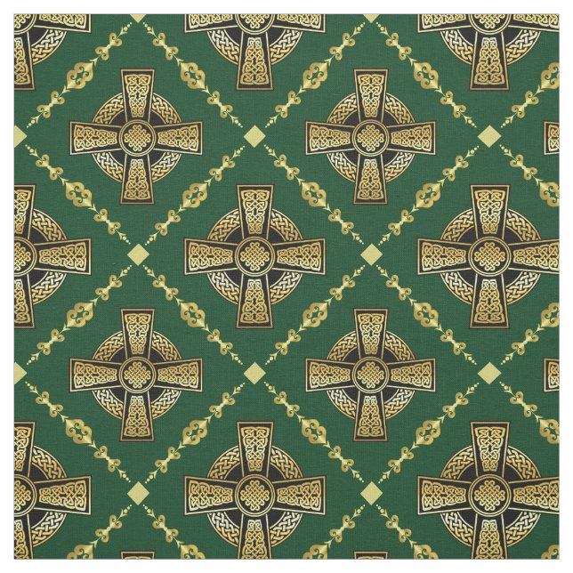 Tecido Dourado design verde-de cruz-celta (Modelo)