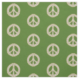 Tecido Dourado e Branco - Padrão de Sinal de Paz Celta