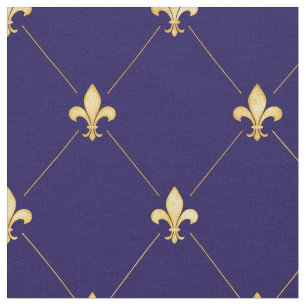Tecido Dourado Fleur-de-Lis (escala média) Azul-Noite