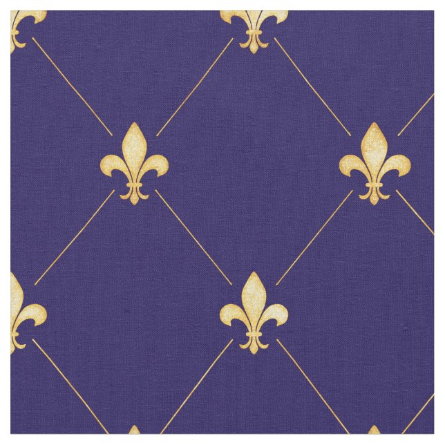 Tecido Dourado Fleur-de-Lis (escala média) Azul-Noite (Detalhe)