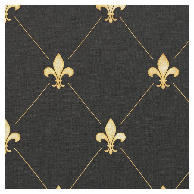 Tecido Dourado Fleur-de-Lis (escala média) Preto (Detalhe)