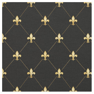 Tecido Dourado Fleur-de-Lis (pequena escala) Preto