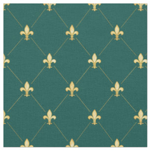 Tecido Dourado Fleur-de-Lis (pequena escala) Verde Teal