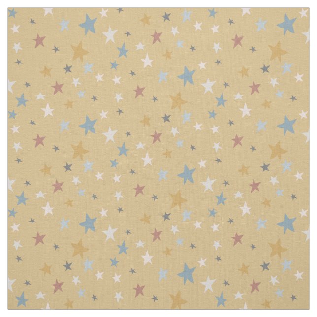 Tecido Dourado infantário, estrelas dispersas e amarelas, (Modelo)