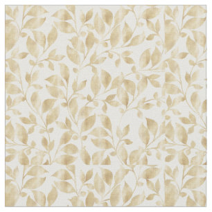 Tecido Dourado padrão foliar branco