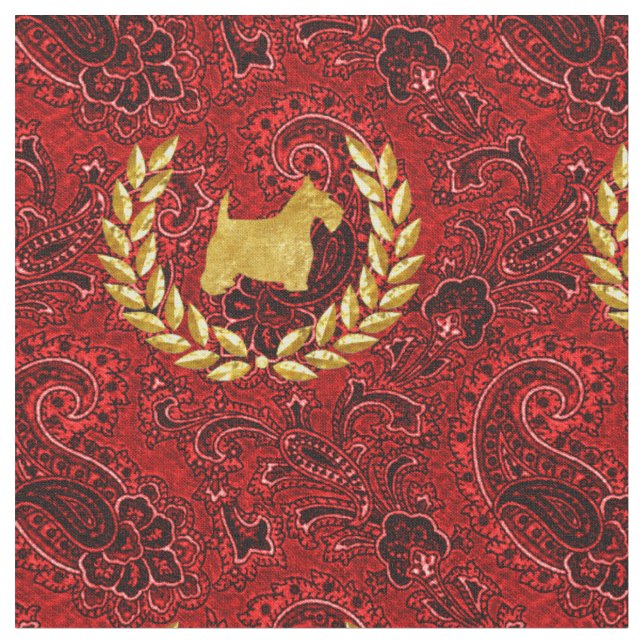 Tecido Dourado Scottie Wreath Rich Red Paisley (Detalhe)