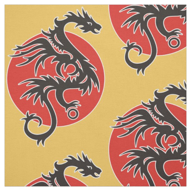 Tecido Dragão Sol - preto vermelho branco + suas ideias (Modelo)