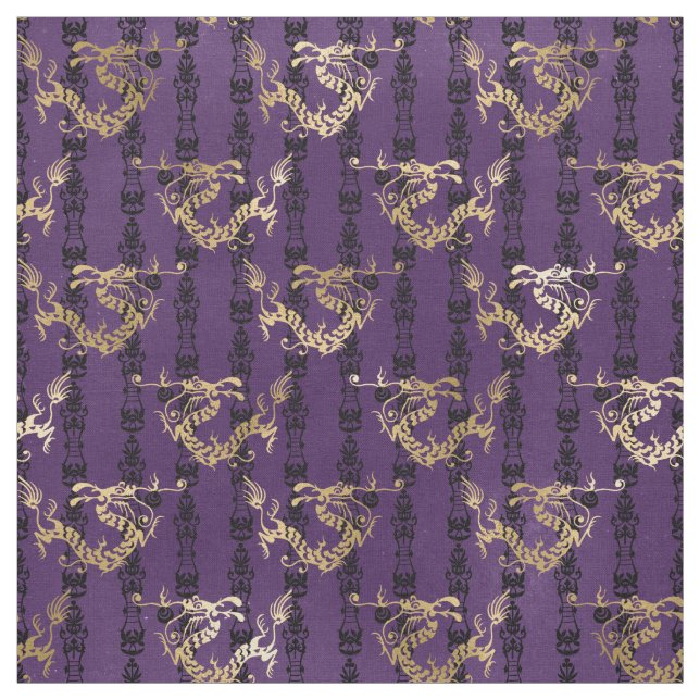 Tecido Dragões Dourados em Roxo (Modelo)