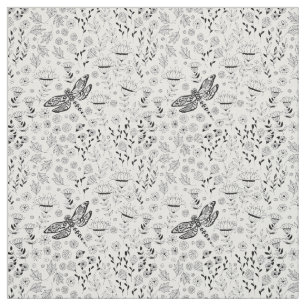 Tecido Dragonfly e flores