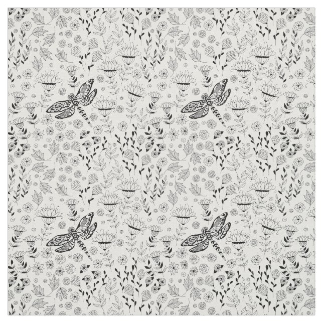 Tecido Dragonfly e flores (Modelo)