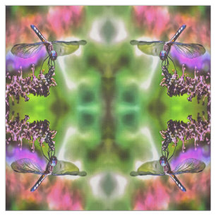 Tecido Dragonfly em pintura realística verde e azul