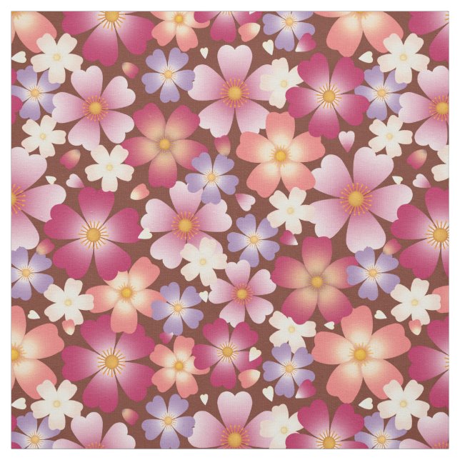 Tecido Dreamy Mixed Blossoms em Escala Média Marrom (Modelo)