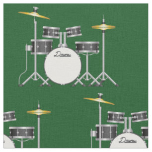 Tecido Drum Set Banda Music Musical Room Decor Verde
