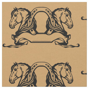 Tecido duas cabeças de cavalos e ferradura