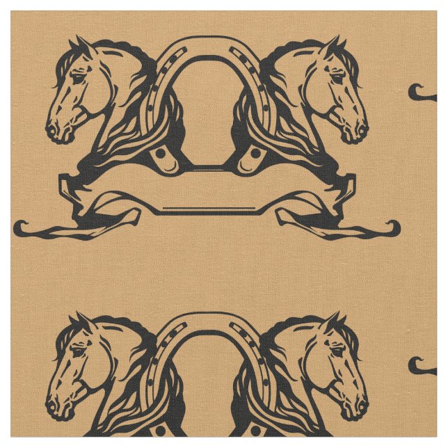 Tecido duas cabeças de cavalos e ferradura (Detalhe)