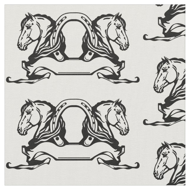 Tecido duas cabeças de cavalos e ferradura (Detalhe)