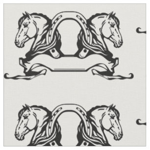 Tecido duas cabeças de cavalos e ferradura