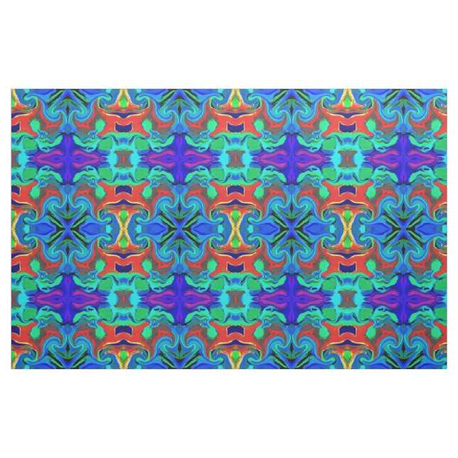 TECIDO E ARTESANATO AZUL E CORES VERMELHAS (Fat Quarter)