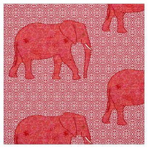 Tecido Elefante da flor - vermelho escuro e coral