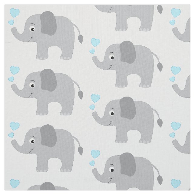 Tecido Elefante de Bebê com Corações Azuis (Modelo)