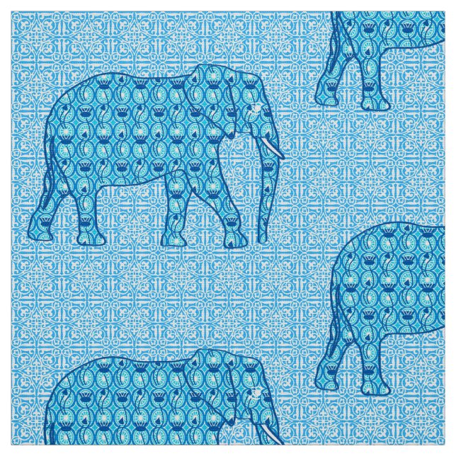 Tecido Elefante de flor de lótus - turquesa (Modelo)
