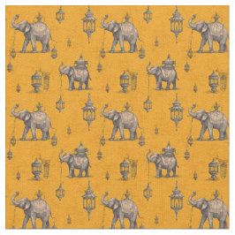 Tecido Elefante Diwali em Campo Dourado Toile de Jouy
