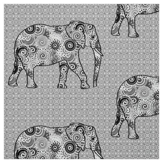 Tecido Elefante do redemoinho do Fractal - cinza, preto e (Modelo)