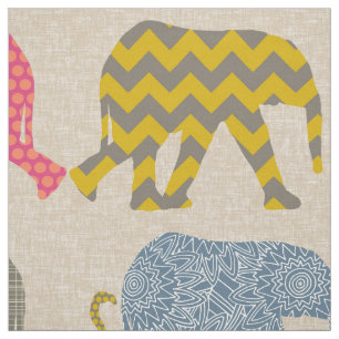 Tecido elefantes e flamingos do bebê de linho