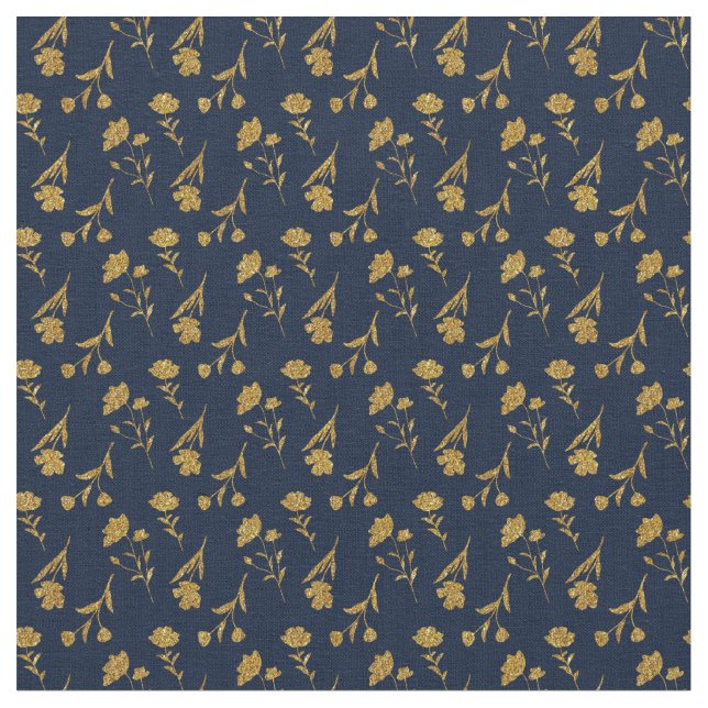 Tecido Elegant Navy Blue Gold Floral Seamless Pattern (Detalhe)