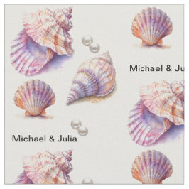Tecido Elegante Beach Wedding Seashells Pearls Náutico