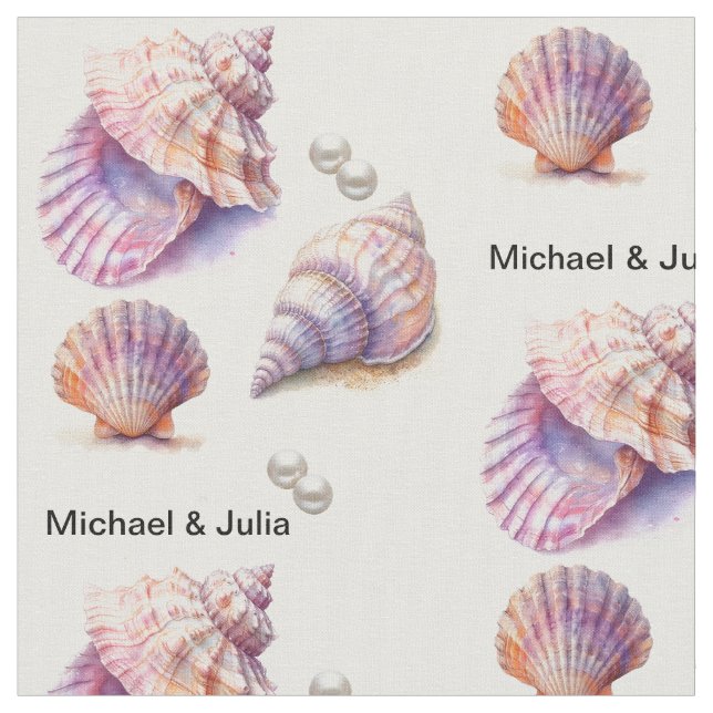 Tecido Elegante Beach Wedding Seashells Pearls Náutico (Detalhe)